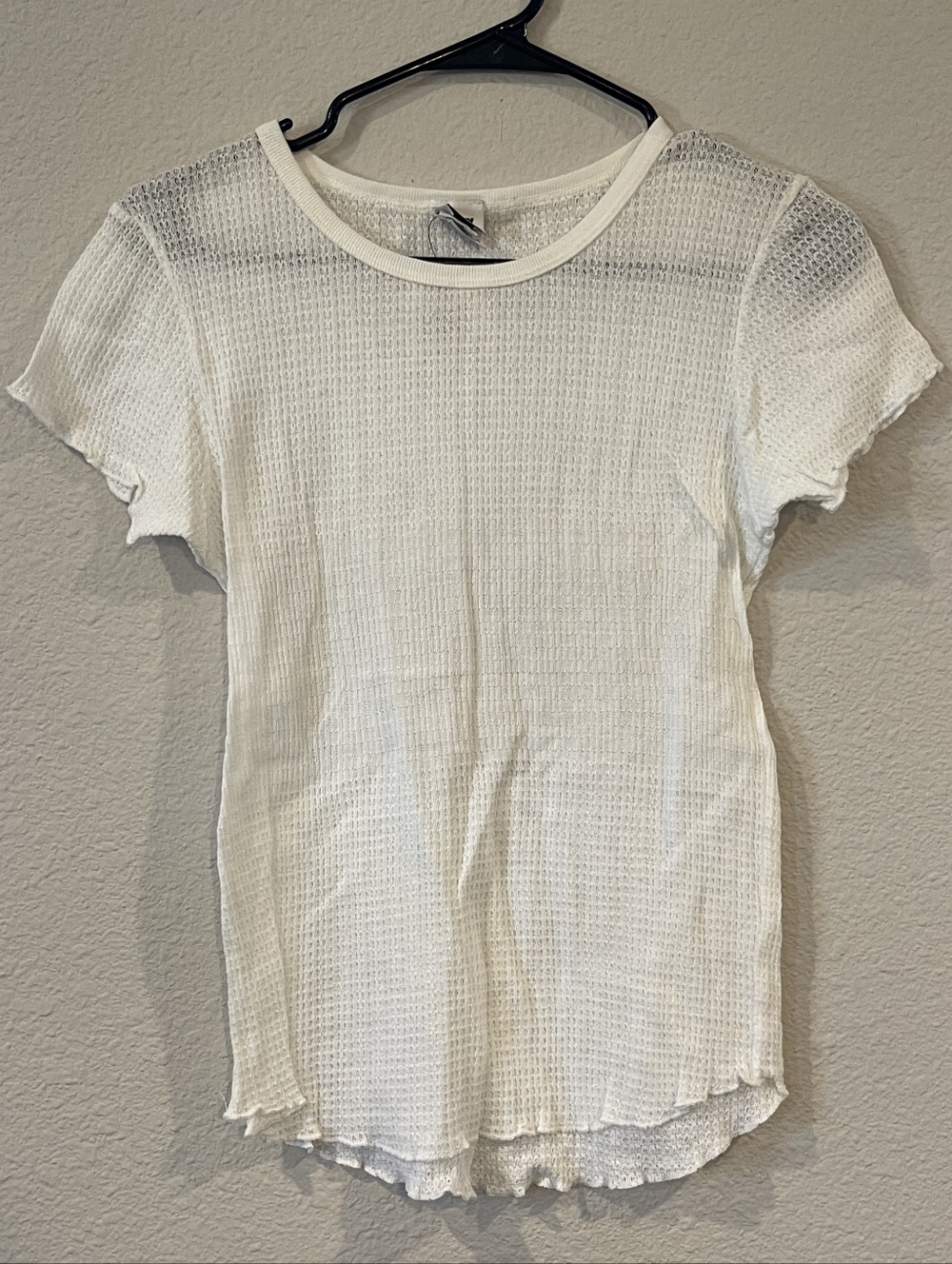 NWT DKNY Vintage Y2K Casual Cotton White Waffle Knit Thermal Short Sleeve‎ Shirt
